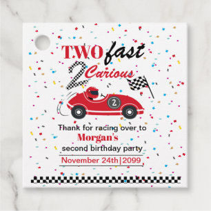 Two Fast 2Curious Red Sports Car Second Birthday  Favor Tags