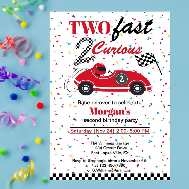 Two Fast 2Curious Red Sports Car Second Birthday  Invitation (Creator Uploaded)