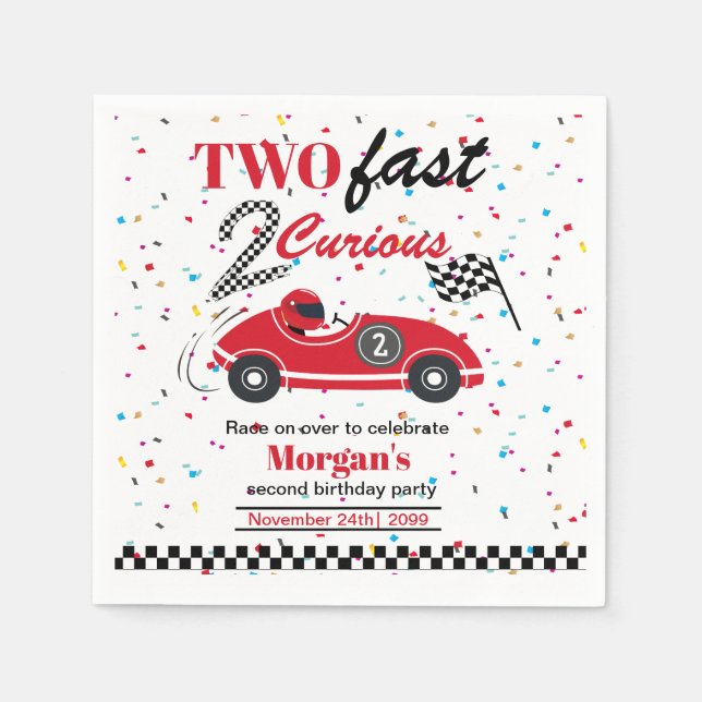 Two Fast 2Curious Red Sports Car Second Birthday  Napkins (Front)