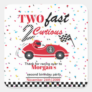 Two Fast 2Curious Red Sports Car Second Birthday Square Sticker