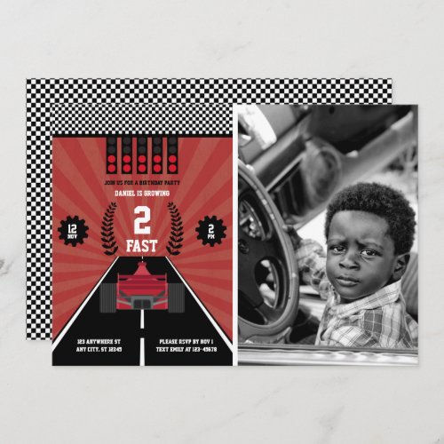 Two Fast 2nd Birthday Boy Racing Formula Photo Car Invitation