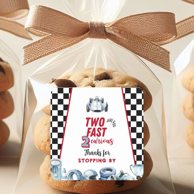 Two Fast 2nd birthday Boy Racing Thank You  Square Sticker (Creator Uploaded)