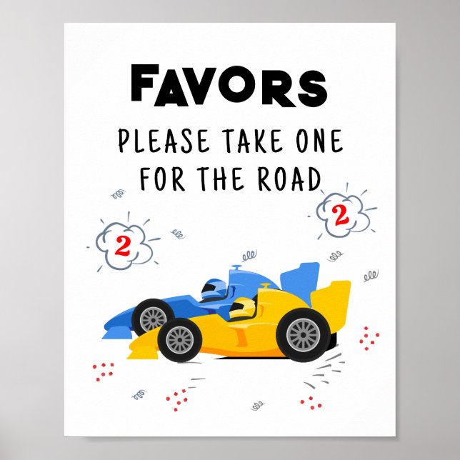 Two Fast 2nd Birthday Favors Sign (Front)