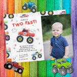 Two Fast 2nd Birthday Kids Monster Car Truck Photo Invitation<br><div class="desc">Two Fast 2nd Birthday Kids Monster Car Trucks Photo Invitation features cute and colorful monster car trucks with the text "Two Fast" in modern red typography script accented with the number 2 and doodles. Personalize with your favorite photo. Perfect for kids second birthday party celebrations. Send in the mail or...</div>