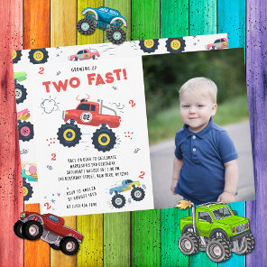 Two Fast 2nd Birthday Kids Monster Car Truck Photo Invitation