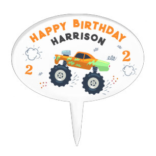 Two Fast 2nd Birthday Kids Monster Car Trucks Cake Topper