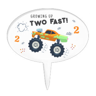 Two Fast 2nd Birthday Kids Monster Car Trucks Cake Topper
