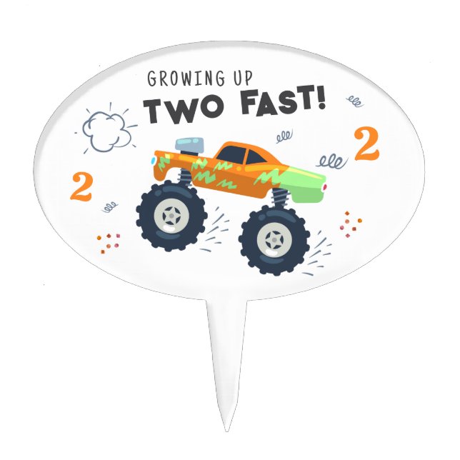 Two Fast 2nd Birthday Kids Monster Car Trucks Cake Topper (Front)