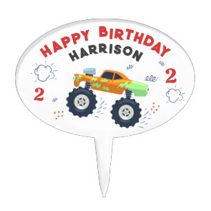 Two Fast 2nd Birthday Kids Monster Car Trucks Cake Topper