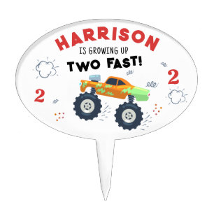 Two Fast 2nd Birthday Kids Monster Car Trucks Cake Topper