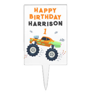 Two Fast 2nd Birthday Kids Monster Car Trucks Cake Topper