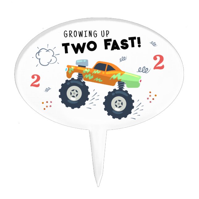 Two Fast 2nd Birthday Kids Monster Car Trucks Cake Topper (Front)
