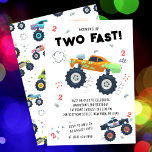 Two Fast 2nd Birthday Kids Monster Car Trucks Invitation<br><div class="desc">Two Fast 2nd Birthday Kids Monster Car Trucks Invitation features cute and colorful monster car trucks with the text "Two Fast" in modern black typography script accented with the number 2 and doodles. Perfect for kids second birthday party celebrations. Send in the mail or simply download the shareable downloadable digital...</div>