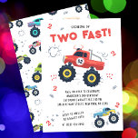 Two Fast 2nd Birthday Kids Monster Car Trucks Invitation<br><div class="desc">Two Fast 2nd Birthday Kids Monster Car Trucks Invitation features cute and colorful monster car trucks with the text "Two Fast" in modern red typography script accented with the number 2 and doodles. Perfect for kids second birthday party celebrations. Send in the mail or simply download the shareable downloadable digital...</div>