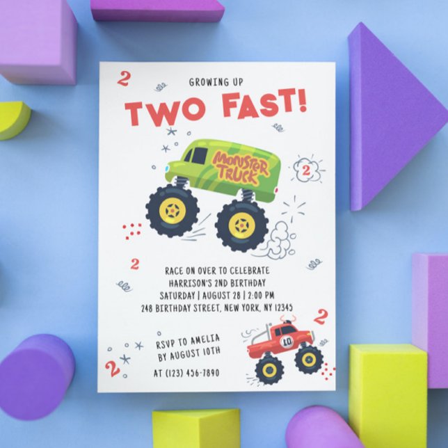 Two Fast 2nd Birthday Kids Monster Car Trucks Invitation (Creator Uploaded)