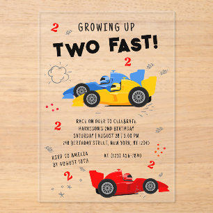 Two Fast 2nd Birthday Kids Racing Cars Acrylic Invitations