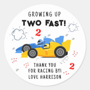 Two Fast 2nd Birthday Kids Racing Cars Custom Classic Round Sticker