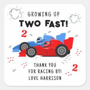 Two Fast 2nd Birthday Kids Racing Cars Custom Square Sticker