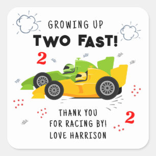 Two Fast 2nd Birthday Kids Racing Cars Custom Square Sticker