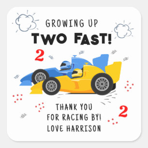 Two Fast 2nd Birthday Kids Racing Cars Custom Square Sticker