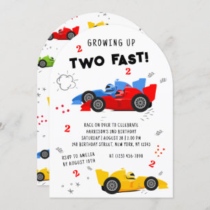 Two Fast 2nd Birthday Kids Racing Cars Invitation
