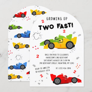 Two Fast 2nd Birthday Kids Racing Cars Invitation