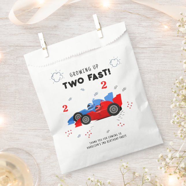 Two Fast 2nd Birthday Kids Racing Cars Name Favor Bag (Clipped)