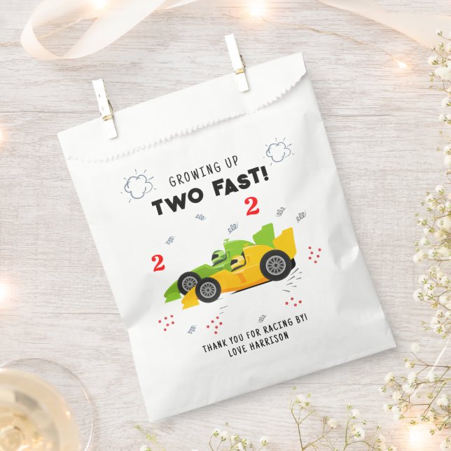 Two Fast 2nd Birthday Kids Racing Cars Name Favor Bag (Clipped)