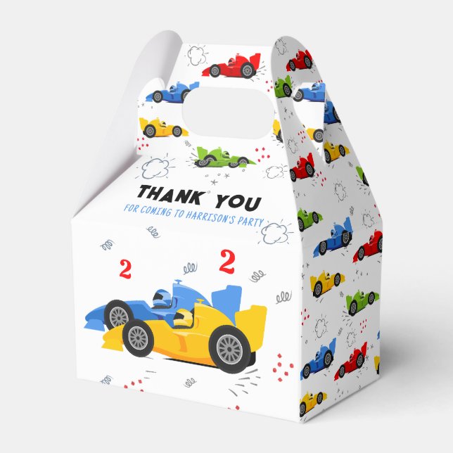 Two Fast 2nd Birthday Kids Racing Cars Name Favor Boxes (Front Side)