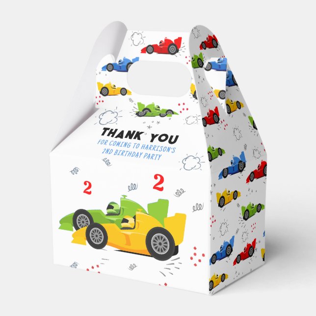 Two Fast 2nd Birthday Kids Racing Cars Name Favor Favor Boxes (Front Side)