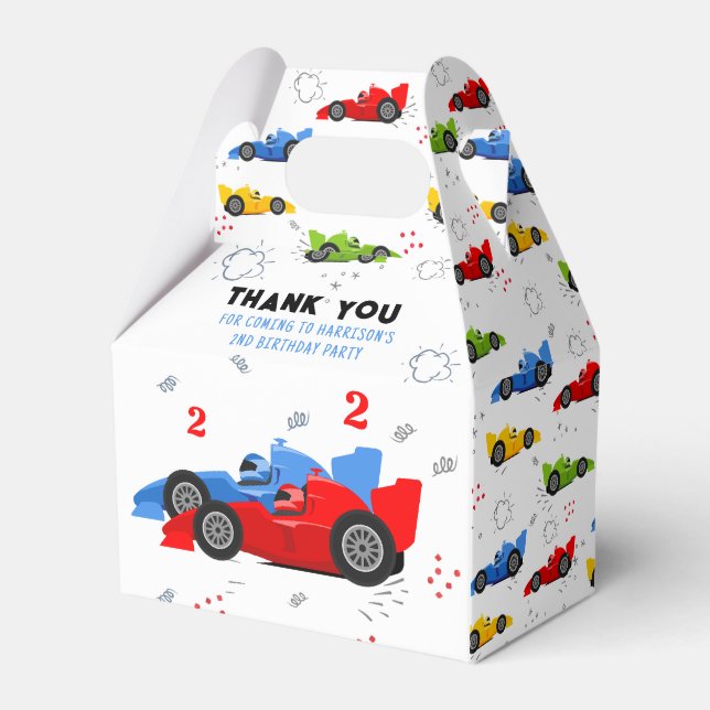 Two Fast 2nd Birthday Kids Racing Cars Name Favor Favor Boxes (Front Side)