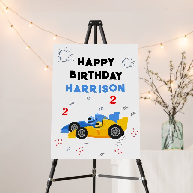 Two Fast 2nd Birthday Kids Racing Cars Name Foam Board (In Situ (Stand))