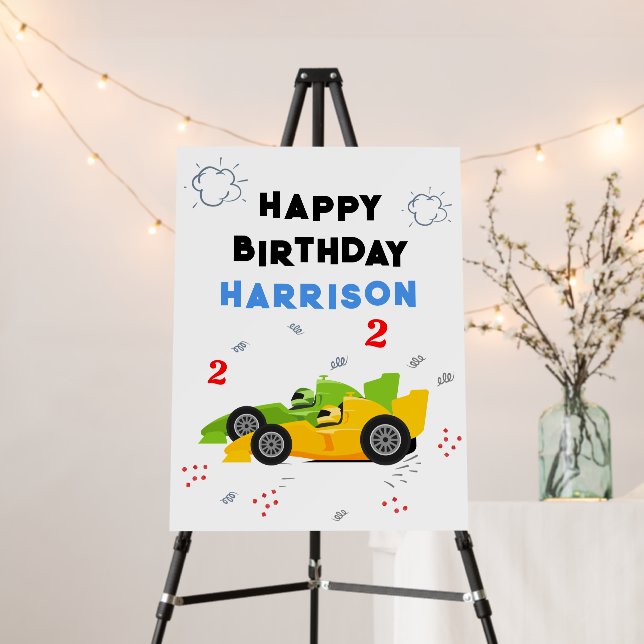 Two Fast 2nd Birthday Kids Racing Cars Name Foam Board (In Situ (Stand))