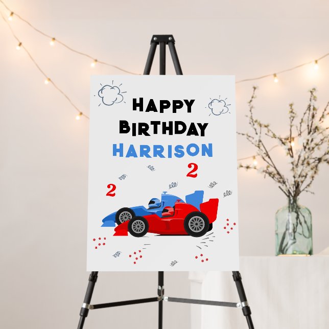 Two Fast 2nd Birthday Kids Racing Cars Name Foam Board (In Situ (Stand))