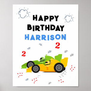 Two Fast 2nd Birthday Kids Racing Cars Name Poster