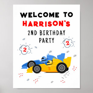 Two Fast 2nd Birthday Kids Racing Cars Name Poster