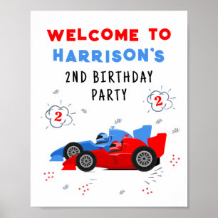 Two Fast 2nd Birthday Kids Racing Cars Name Poster