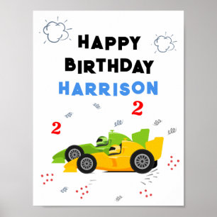 Two Fast 2nd Birthday Kids Racing Cars Name Poster