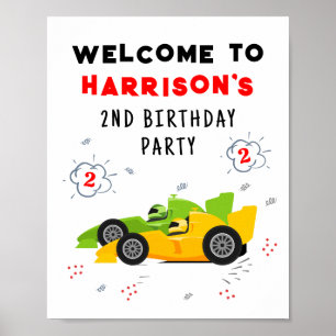 Two Fast 2nd Birthday Kids Racing Cars Name Poster