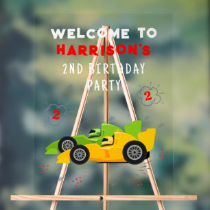 Two Fast 2nd Birthday Kids Racing Cars Welcome Acrylic Sign