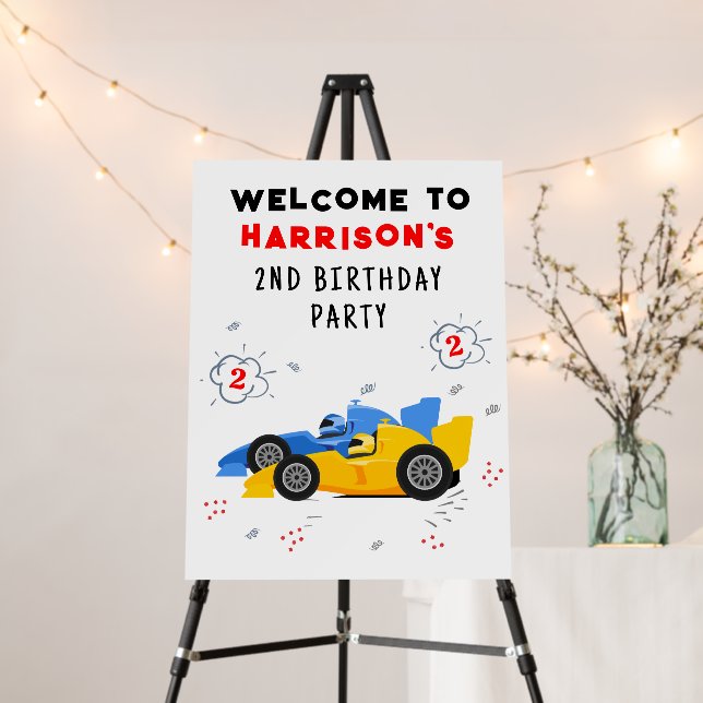 Two Fast 2nd Birthday Kids Racing Cars Welcome Foam Board (In Situ (Stand))