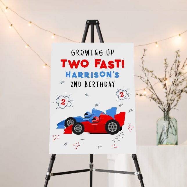 Two Fast 2nd Birthday Kids Racing Cars Welcome Foam Board (In Situ (Stand))