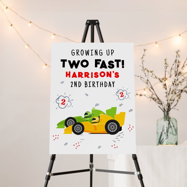Two Fast 2nd Birthday Kids Racing Cars Welcome Foam Board (In Situ (Stand))