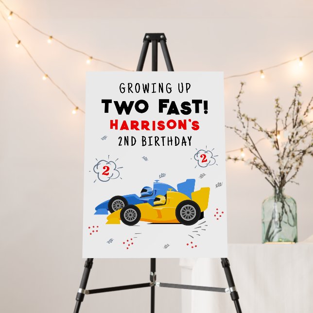 Two Fast 2nd Birthday Kids Racing Cars Welcome Foam Board (In Situ (Stand))
