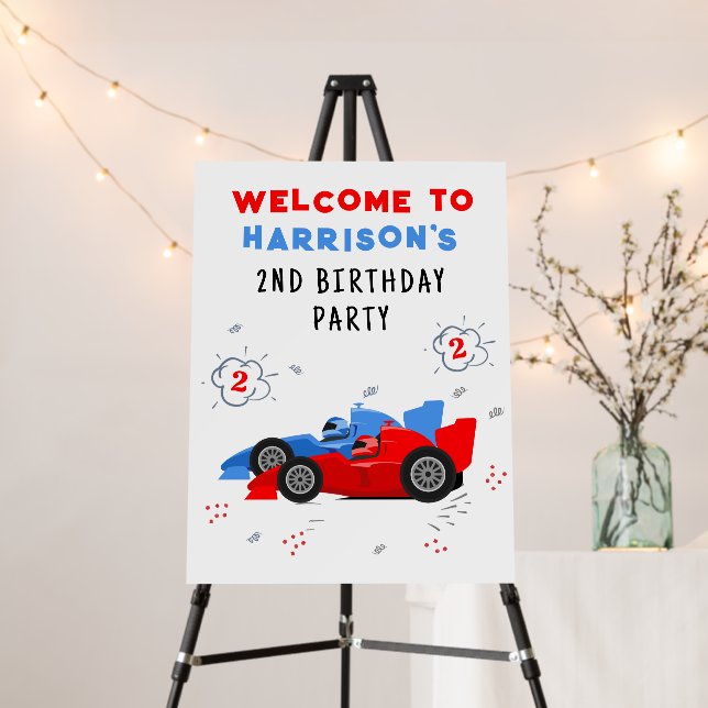 Two Fast 2nd Birthday Kids Racing Cars Welcome Foam Board (In Situ (Stand))
