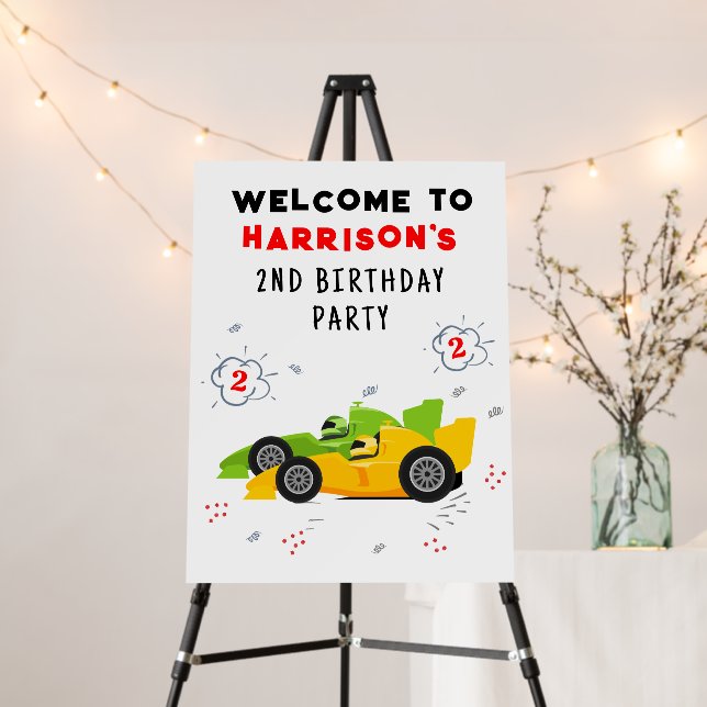 Two Fast 2nd Birthday Kids Racing Cars Welcome Foam Board (In Situ (Stand))