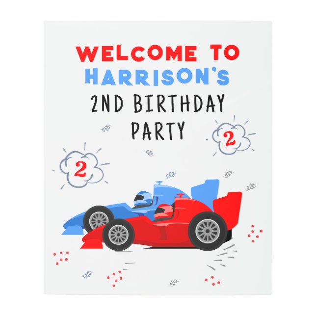 Two Fast 2nd Birthday Kids Racing Cars Welcome Metal Print (Front)