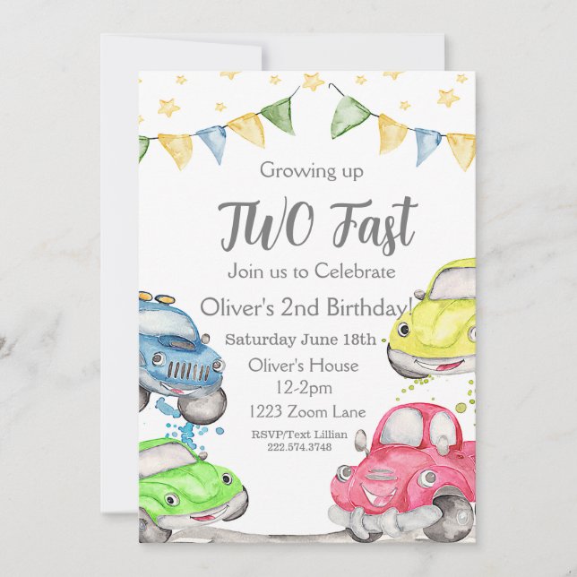 Two Fast 2nd Birthday Race Car Invitation (Front)