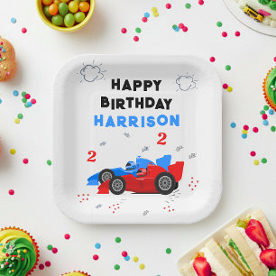 Two Fast 2nd Birthday Race Car Name Paper Plates