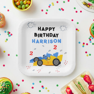 Two Fast 2nd Birthday Race Car Name Paper Plates